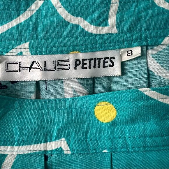 Chaus Vintage 80s Skirt MIDI Teal Vaporwave Polka Dot Flowers Womens Size 8 - Picture 10 of 11